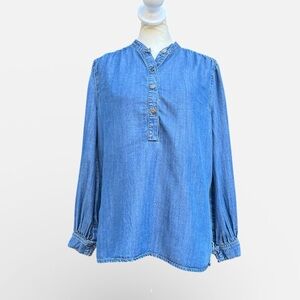 Chico's Chambray Popover Tunic Top Lyocell in Blue Size Small